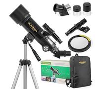 Télescope Omegon AC 70/400 Solar Backpack AZ | Mobilité et sécurité | Idéal pour l'observation du Soleil | Accessoires complets (Sac à Dos, filtres solaires, 2 oculaires et Lunette de visée)