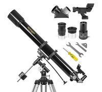 Télescope Omegon AC 90/1000 EQ-2 | Réfracteur pour débutants et utilisateurs avancés | Ouverture de 90 mm | Distance focale de 1000 mm | Monture EQ-2 précise | Observation de la Lune et des planètes