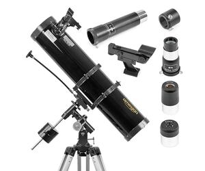 Télescope Omegon N 130/920 EQ-2 | Monture EQ-2 | pour les débutants en observation astronomique | Idéal pour la Lune et les planètes | Télescope d'astronomie | nombreux accessoires