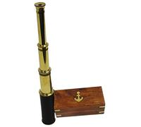 Télescope portable en laiton de 38,1 cm avec ancre - Boîte en bois rustique vintage - Décoration d'intérieur - Cadeaux