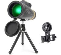 Télescope portable haute puissance 12-16 x 50, télescope monoculaire zoom haute puissance avec lentille prismatique BAK4 avec adaptateur smartphone et trépied pour observer les oiseaux