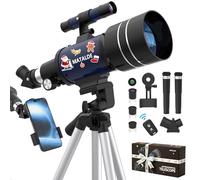 Télescope pour Débutants, Télescope Astronomique Réfracteur 70mm d'Ouverture avec 300mm de Distance Focale, Grossissement 15X-150X, Trépied, Adaptateur pour Téléphone, Télécommande sans Fil