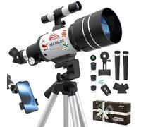 Télescope pour Débutants, Télescope Astronomique Réfracteur 70mm d'Ouverture avec 300mm de Distance Focale, Grossissement 15X-150X, Trépied, Adaptateur pour Téléphone, Télécommande sans Fil