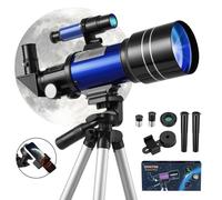 Télescope pour enfants et adultes, lunette astronomique réfractrice haute puissance de 70 mm d'ouverture, avec trépied et adaptateur pour