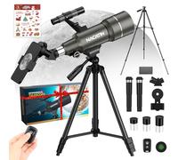 Télescope pour Enfants et Débutants, NACATIN Télescope Astronomique 70mm avec Trépied, Adaptateur Smartphone et Télécommande, Idéal pour Observer la Lune et Les Étoiles (Gris)