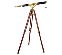 Télescope vintage à barillet unique finition laiton chromé trépied nautique sur pied en bois marron, télescope fait à la main avec tube de grossissement élevé.