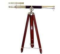 Télescope vintage à grossissement élevé fabriqué à la main en laiton brillant noir cuir marron trépied télescope double barillet lunette nautique décorative