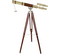 Télescope vintage en cuir marron style nautique double baril finition laiton brillant réglable trépied en bois pour donner à votre maison et bureau un look unique