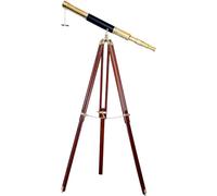 Télescope vintage en laiton brillant avec trépied en bois marron