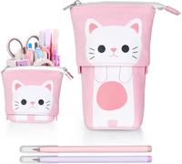 Telescopic Canvas Pencil Case, Standing Pencil Case With 2 Eternal Ink-Free Pencils, Pencil Case For Boys Girls Students And Office Supplies