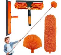 Telescopic Duster 6 m,Telescopic Wolf Head with Adjustable Extension 1.5 to 4.9 m,Spider Broom Wolf Head Telescopic,Telescopic Microfibre Head,Window Squeegee with Scraper