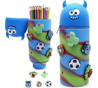 Telescopic Pencil Case, 2 In 1 Soft Silicone Pencil Case, Retractable Pen Holder, Zipper Pencil Case For Girls (Blue Monster)