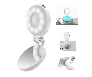 TELESIN Anneau Lumineux RVB 4 en 1 pour iPhone et Android, Blanc | Magnétique et rechargeable, avec support téléphone, idéal pour selfie, TikTok, vlog, maquillage, photographie et streaming
