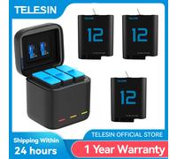 TELESIN-Batterie pour GoPro Fore12, 11, 10, 9, 1750 mAh, Boîtier de Chargeur Rapide à 3 Voies, Stockage sur Carte TF, Accessoires 2 batteries