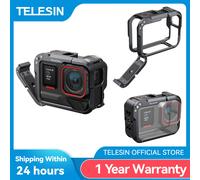 TELESIN - cadre en alliage d'aluminium, étui de protection, ensemble de Cage à lapin pour Insta360 Acepro Acepro2, double adaptateur de chaussure froide, coque métallique