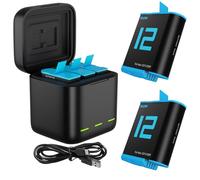 TELESIN Chargeur triple et boîte de stockage de batterie avec chargeur à 3 canaux avec 2 batteries Li-ion pour GoPro Hero 12 Hero 11/10/9 Black (1 Chargeur + 2 Batteries)
