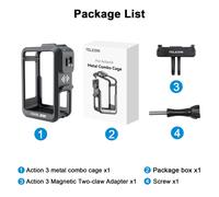 TELESIN-Étui à cadre en alliage pour DJI ACTION 4 et 3,support à dégagement rapide en métal avec sabot froid- With Two-jaw adapter