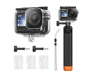 TELESIN Étui étanche avec bâton flottant pour caméra DJI Action 5 Pro Action 4/3, avec boîtier sous-marin anti-buée et cage qui prend en charge la plongée profonde de 45 m avec vis à dégagement rapide