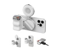 TELESIN Fun Shot Smartphone Handle Grip + C03 Lampe Magnétique pour Selfie (Argenté) Set, Compatible avec iPhone et Android, Kit de Création pour Selfies/Photographie/TikTok/Appels Zoom/Vidéo