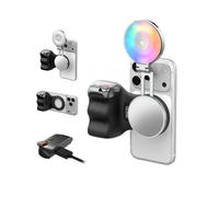 TELESIN Fun Shot Smartphone Handle Grip (Noir) + Lumière Selfie RGB 4 en 1, Compatible MagSafe iPhone & Android, Éclairage 360° Couleur, Support Vidéo pour TikTok, Photo, Vlog, Appels Vidéo