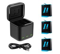 TELESIN Kit 3 Batteries et Chargeur 3 emplacements pour GoPro 12/11/10/9 | Boîtier de charge et rangement à 3 emplacements avec 3 batteries Li-ion, compatible avec GoPro Hero 12/11/10/9 Black