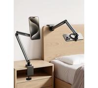 TELESIN° Support Tablette de Serrage Magnétique pour Lit, Support MagSafe de Téléphone Réglable Rotatif à 360° avec Bras Stable, Support Porte-Pince Magnétique pour Magsafe/iPhone/Android/iPad