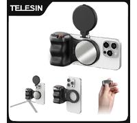 TELESIN téléphone magnétique caméra tirer poignée support pour téléphone aide au tir poignée de télécommande pour téléphone intelligent iPhone Android White Fill light kit