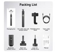 TELESIN-Trépied perche à selfie 1.3m,avec télécommande Bluetooth sans fil,pour GoPro Insta 360 DJI,caméra d'action pour smartphone - Type 1.3M Selfie stick