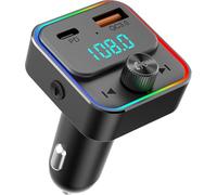 TELESTAR FM-T2 - Transmetteur FM (Bluetooth 5.3, Fonction Mains Libres, 1 × USB-A (18 W), 1 × USB-C (30 W), éclairage d’Ambiance LED) - Noir