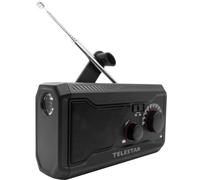 TELESTAR Top NR 1 - Radio d'urgence avec Batterie 2000 mAh, FM - Noir | Radio compacte à manivelle, panneau solaire, fonction powerbank, lampe torche, fonction SOS, jusqu'à 10 heures de lecture