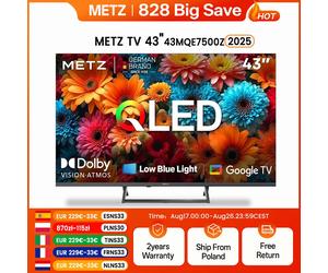 Téléviseur METZ QLED 43 pouces 4K Smart LED Google Tele HDR 10 MEMC DBX Dolby Atmos Game Hub EyeCare Tuner 2025 43MQF7500Z