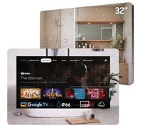 SYLVOX 32" Smart TV Étanche pour Salle de Bain, Google TV Miroir 1080P Full HD IP66, 500NITS Haute Luminosité, Téléviseur Avant Montage Mural Convient pour Salles de Bains, Hôtels, Saunas