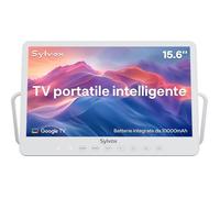 SYLVOX 15,6 Pouces Téléviseur Portable, Smart Google TV IP66 Étanche | Mini TV 1080P FHD Girevole 360°avec Poignée | DVB-C/T/T2/S2 | USB/HDMI -10000mAh (4-6 Heures) pour Camping, Chambre, Cuisine