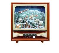 Télévision Ancienne d'un Village de Noël avec Mouvement lumière et Musique en résine 80 x 32 x 90 cm