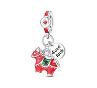 Teleye Breloque cheval rouge porte-bonheur en argent compatible avec la plupart des bracelets quotidiens