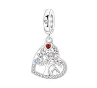 Teleye Breloque d'arbre généalogique en forme de cœur, breloque de bracelet en perles, convient aux bracelets de 3 mm à 4,5 mm