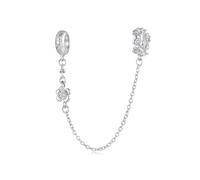 Teleye Breloque de chaîne de sécurité florale, accessoire en argent sterling 925, compatible avec un bracelet de 3 mm à 4,5 mm