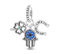 Teleye Breloque en fer à cheval trèfle à quatre feuilles, accessoire en argent sterling 925, compatible avec un bracelet de 3 mm à 4,5 mm