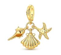 Teleye Breloque en forme de coquillage de conque dorée - Fermoir universel plaqué argent - Perle décorative exquise compatible avec les bracelets classiques