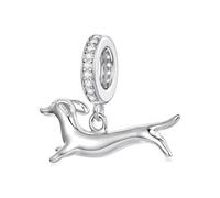 Teleye Breloque en forme de teckel en cours d'exécution en plaqué argent, superbe perle décorative compatible avec les bracelets classiques