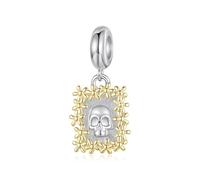 Teleye Breloque pendentif cadre photo crâne, accessoire en argent sterling 925, compatible avec bracelet 3 mm-4,5 mm