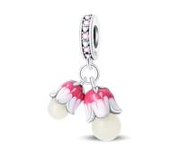 Teleye Breloque pendentif lys rose lumineux de la vallée, breloque bracelet perlé, convient aux bracelets de 3 mm à 4,5 mm