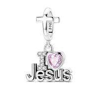 Teleye Breloque plaquée argent « I Love Jesus » - Superbe perle décorative compatible avec les bracelets classiques