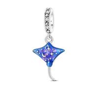 Teleye Breloque raie manta phosphorescente en plaqué argent, superbe perle décorative compatible avec les bracelets classiques