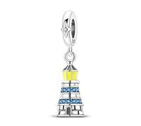 Teleye Breloque veilleuse en forme de phare plaqué argent, superbe perle décorative compatible avec les bracelets classiques