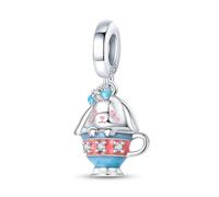 Teleye Charme pendentif chat tasse de thé, breloque bracelet perlé, convient aux bracelets de 3 mm à 4,5 mm