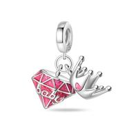 Teleye Couronne de diamants roses deux pièces, breloque de bracelet en perles, adaptée aux bracelets de 3 mm à 4,5 mm