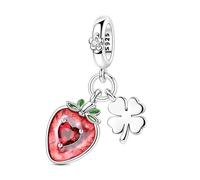 Teleye Fraise quatre - breloque pendentif trèfle à feuilles, breloque de bracelet en perles, convient aux bracelets de 3 mm à 4,5 mm