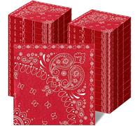 Teling Lot de 200 serviettes en papier jetables à 2 plis, motif cachemire, thème cowboy, fournitures de fête occidentale, pour anniversaire, 16 x 16 cm