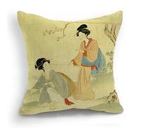 Telisha Housse de coussin style rétro avec deux Geisha japonaises Jaune 45 cm